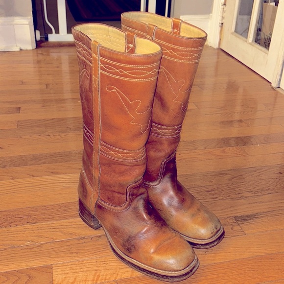 Vintage Other - RARE VINTAGE Sz 9.5 CAMPUS long horn stitch 13.5” tall boots Brown leather